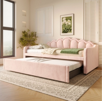 TavilaEcon Daybett Tagesbett mit ausziehbarem Bett, Schlafsofa, ohne Matratze, mit farbwechselbarem LED-Streifen, 90×200cm (180x200 cm), Rosa