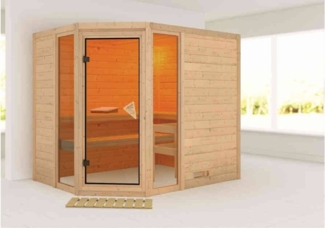 Karibu Sauna Innenkabine Sinai Innensauna 3 Sitzbänke aus Holz Saunakabine mit 40 mm Wandstärke Dampfsauna mit Montagematerial