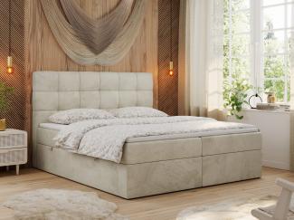 Polsterbett Kunstlederbett mit Bettkasten, Stauraumbett - ERNI - 160x200cm - Beige Velours - H3