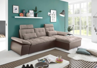 Ecksofa Couch Schlafcouch Schlafsofa Lederlook braun beige Ottomane rechts LForm