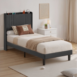 Bealife Polsterbett lsterbett Einzelbett,Bettgestell mit Kopfteil, Steckdosen, LED-Licht (2 Modelle (90x200, 120x200)