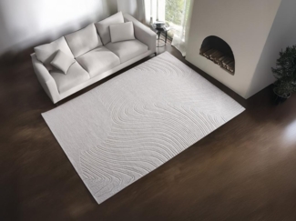 Vente-unique - Relief-Teppich mit abstraktem Muster - 100 % Wolle - handgetuftet - 160x230 cm - Elfenbeinfarben - CELESTIA