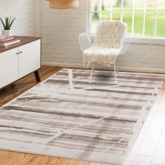 Teppich Wohnzimmer - Braun Beige Meliert - 190x280cm - Weich Flachflor Schlafzimmer Kinderzimmer Dekoration - Deko Teppiche
