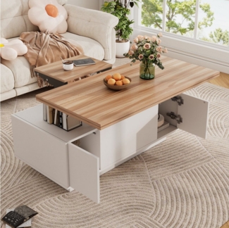 KLAM HOME Couchtisch Moderner Couchtisch mit Doppel-Hebemechanismus (Innovativer Stauraum und bis zu 50 kg Belastbarkeit), Elegantes Design mit praktischer Funktion