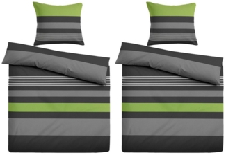 Casa Colori Bettwäsche Kuschelige Flanell Bettwäsche 135x200cm gestreift, Biber, 4 teilig, 100% Baumwolle