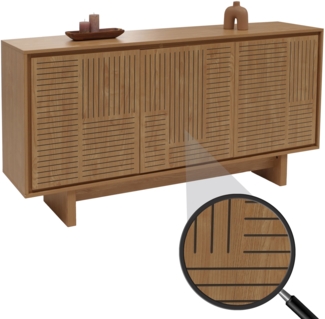 Sideboard HWC-O35, Schrank Highboard, 3 Türen Staufächer, Melamin 86x160x40cm ~ Ulme natur