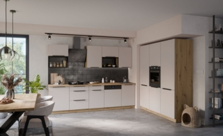 Küche SOLANO LOFT 280 + 180 cm Küchenzeile Küchenblock Einbauküche Kaschmir beige matt + Eiche Artisan matt