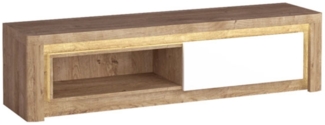 Lowboard Livinio TV-Unterschrank 162x40,5x42cm Ribbeck Eiche weiß Hochglanz inkl. LED