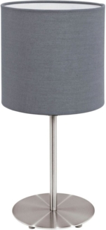 Eglo 31596 Tischlampe PASTERI nickel-matt, Textil grau E27 max. 1X60W H:40cm Ø18 mit Kabelschalter