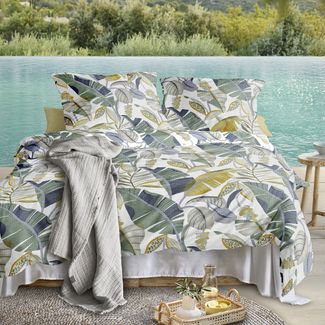 Irisette Seersucker Bettwäsche Easy 8697-20 Blätter blau grün 135x200