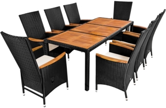 Casaria Gartengarnitur Poly Rattan Polyattan mit Auflage braune Tischplatte