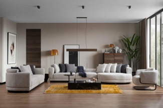 Sitzgruppe/Sofa Set - "Crownelia" - Ecksofa + 3-Sitzer + Sessel-Grau