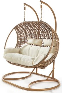 Kobolo Hängesessel Hängekorb MAKENA- Polyrattan braun für 2 Personen (1 Stück), hochwertiges Polyrattan