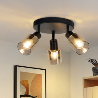 ZMH Deckenstrahler 3 flammig Schwarz: Vintage Deckenleuchte retro Deckenlampe E14 Industrial Deckenspots Flur aus Glas und Metall Schwenkbar Spotleuchte für Küche Wohnzimmer - Ohne Leuchtmittel