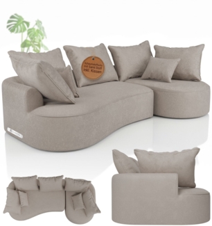 Juskys Sofa Tirano - Samt Beige , Ecksofa mit L-Form, mit Rücken- & Dekokissen, 4-Sitzer Eckcouch, Schaumstoff - Ottomane rechts