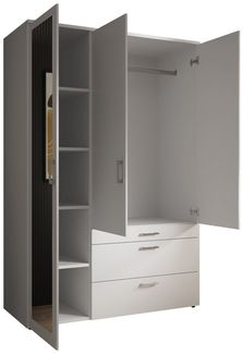 PREISBRECHER Kleiderschrank Vesala in Weiß mit Spiegel, Melamin - 135 x 195 x 56 cm (BxHxT)