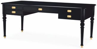 Casa Padrino Luxus Barock Schreibtisch Schwarz / Messing 185 cm - Barock Büro Möbel