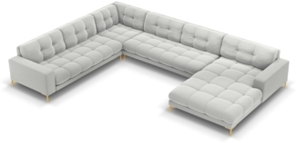 Micadoni Wohnlandschaft Mamaia 7-Sitzer Samtstoff Silber Metall Gold Links
