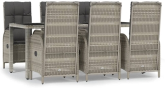 vidaXL 7-tlg. Garten-Essgruppe mit Kissen Grau Poly Rattan 3185027