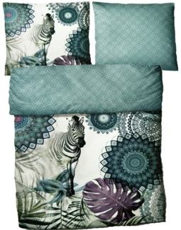KH-Haushaltshandel Bettwäsche 4-tlg. Satin Wende Bettwäsche, 2x(135x200 + 80x80 cm), Zebra, Satin, 4 teilig, Mandalas mit Zebra Fotodruck, Rückseite grafisch, 100% Baumwolle