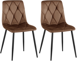 CLP 2er Set Esszimmerstuhl Clairton gepolstert mit Rückenlehne bis 150 kg belastbar,braun Samt