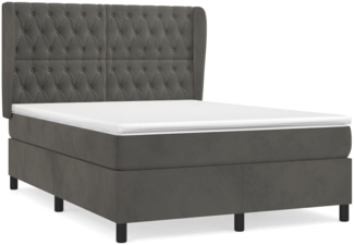 vidaXL Boxspringbett mit Matratze Dunkelgrau 140x200 cm Samt 3129394