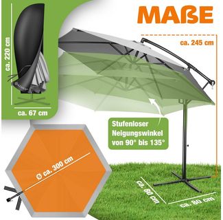 KESSER® Alu Ampelschirm Sonnenschirm + Abdeckung Ø300 cm / Ø350 cm mit Kurbelvorrichtung Kurbelschirm mit Ständer UV-Schutz Aluminium Wasserabweisende Bespannung - Schirm Gartenschirm Marktschirm 300cm, Hellgrau
