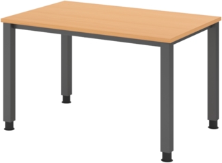 bümö manuell höhenverstellbarer Schreibtisch 120x80 cm in Buche, Metall-Gestell: Graphit - PC Tisch höhenverstellbar & belastbar bis 140 kg, Büro- und Computertisch klein, QS-12-6-G