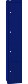 Bisley Garderobenschrank Office mit Schloss aus Stahlblech, 4 Fächer - Spind abschließbar für Sportzeug, Kleidung & Co. - Tiefe: 45,7 cm - Farbe: oxfordblau, CLK184-639