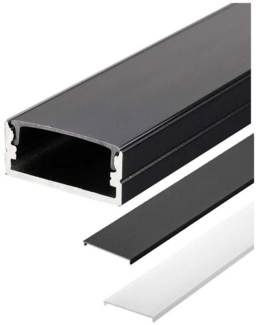 ENERGMiX LED-Stripe-Profil 2m Schwarze LED Aluprofil Alu Schiene Kanalsystem, Kanal Profil für LED-Streifen mit 2 Abdeckungen Schwarz und weiß