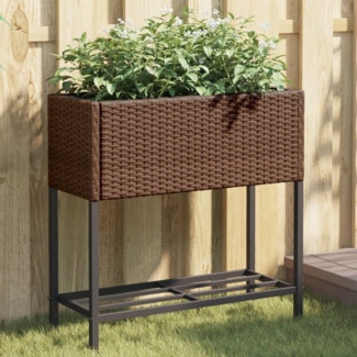 vidaXL Pflanzkübel mit Ablage Braun Poly Rattan 366388