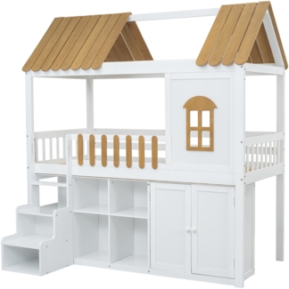 ComfortXL Etagenbett-B006, Massivholz, Braun, 200x90x221cm