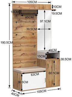 Celya Garderoben-Set Garderoben-Set,mit 4 Kleiderhaken, Spiegel, Schuhschrank, Wandgarderobe, oberes Ablagefach, Flurgarderobe Sitzbank