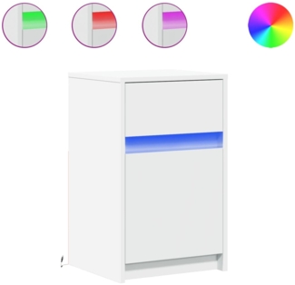 Nachttisch Nachtschrank mit LED-Leuchten Weiß Holzwerkstoff