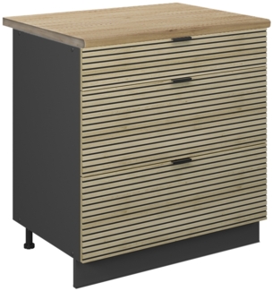Vicco Küchenunterschrank Eiche Paneel 80 cm mit 3 Schubladen, AP Eiche, Fame-Line