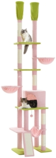 PAWZ Road Kratzbaum PETEPELA Kratzbaum deckenhoch Katzenturm mit großen Condo 216cm-285cm, 5 Tiers Katzensaktivitätszentrum mit gemütlichen Hängematte