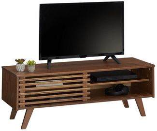 IDIMEX Lowboard Sean, schöner Fernsehtisch mit 2 Fächer, praktisches TV Möbel mit Schiebetür, reizendes Sideboard aus massiver Kiefer Kastanienfarben