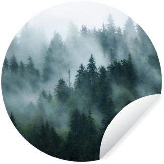 MuchoWow Wandsticker Nebel - Bäume - Wald (1 St), Wandtattoo Selbstklebend, Wohnzimmer Deko Aufkleber, 30x30 cm