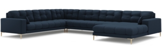 Micadoni Wohnlandschaft Mamaia 7-Sitzer Strukturierter Stoff Blau Metall Gold Links