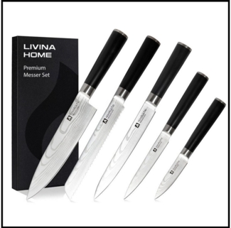 LIVINA HOME Messer-Set Profi Chefmesser Set – Küchenmesser aus hochwertigem Edelstahl (5-tlg), Schneidemesser, Profi Messer, Kochmesser, Sommer Angebot!