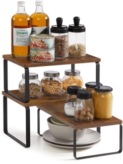 Gewürzregal, 3er Set Küchen-Organizer, Küchenregal, stapelbar, erweiterbar, Metall und Holzspanplatte, braun-schwarz