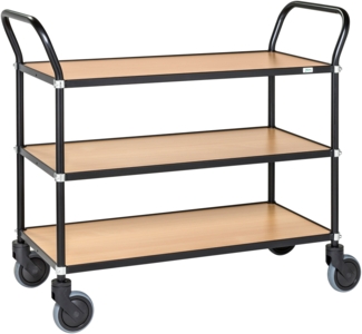 Kongamek Design Servierwagen in schwarz mit 3 Böden 760x430mm in Bucheoptik ohne Bremse