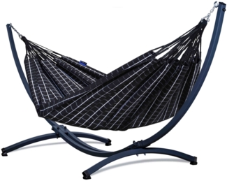 Potenza Catargo Hängematte mit Gestell für 2 Personen, 100% Baumwolle Hängematte XXL - 220x160, 220kg I Cocoon - Schwarz