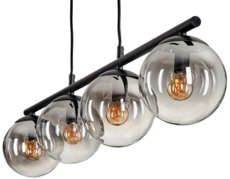 hofstein Pendelleuchte Hängelampe aus Metall/Glas in Schwarz/Rauchfarben/Klar, ohne Leuchtmittel, im Vintage/Retro Design, Glasschrime Ø15cm, 4x E14, ohne Leuchtmittel
