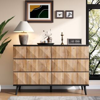 Sideboard aus MDF/Spanplatte mit 6 Schubladen, 120x40x85 cm, Schwarz/Natur