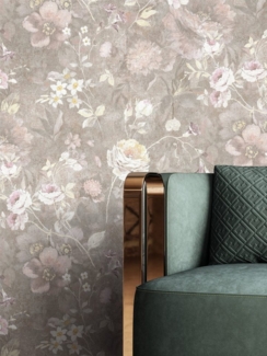 Newroom Vliestapete, Braun Tapete Floral Blumen - Blumentapete Rosentapete Grau Rosa Romantisch 3D Optik Rosen Pfingstrosen für Schlafzimmer Wohnzimmer Küche