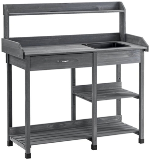 MCombo Pflanztisch Gärtnertisch Blumentisch 0458EY, mit Waschbecken Schublade und Ablagefläche Wetterfest Holz, anthrazit, 115 x 45 x 121 cm