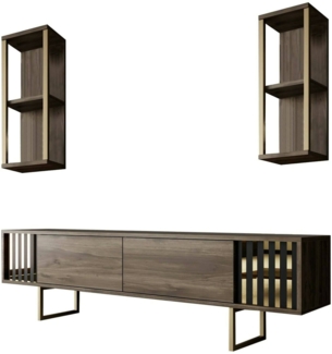 Dmora Fernsehschrank Artinay, Ständer für Wohnzimmerfernseher, Niedriges Wohnzimmer-Sideboard, TV-Ständerbasis, 180x30h48 cm, Walnuss und Schwarz