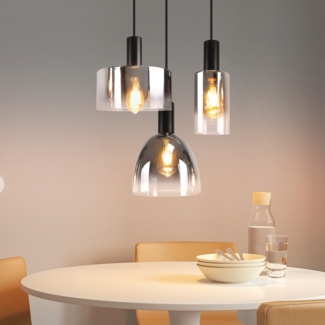 ZMH Pendelleuchte Wohnzimmer Hängelampe 3 Flammig Hängeleuchte-E27 Vintage Esszimmerlampe Hängend Pendellampe Höhenverstellbar Rauchgrau Glas für Schlafzimmer Wohnzimmer (ohne Leuchtmittel)
