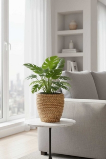 VIVANNO Blumentopf Rattan MASTELLO Rund - Natur Geflochten (1 St), 24x24 cm